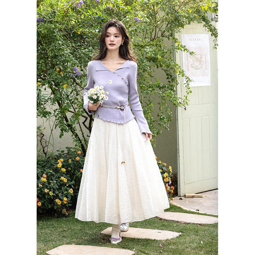 鹿向南「春日絮核」设计感白色半身裙女春季新款高腰显瘦长款裙子 商品图3