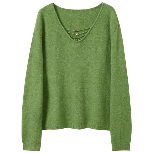 三彩2026春季新款宽松V领落肩袖针织衫套头毛衫上衣纯色简约休闲M 商品图4