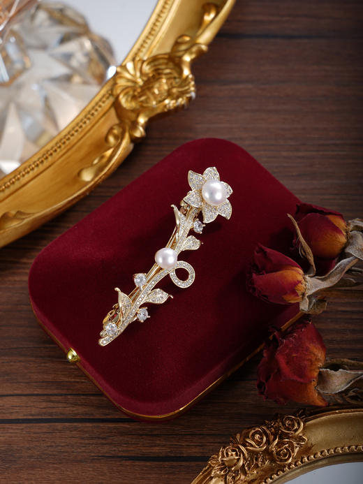 子佩集【花开钟情】珍珠惜王妃发夹【HBFJ036】8.7mm大珠镀金花朵六瓣花2601 商品图5