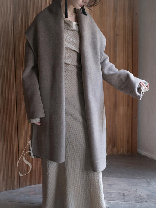 Ruohan 沙色羊驼毛双面呢连襟大衣 商品图2