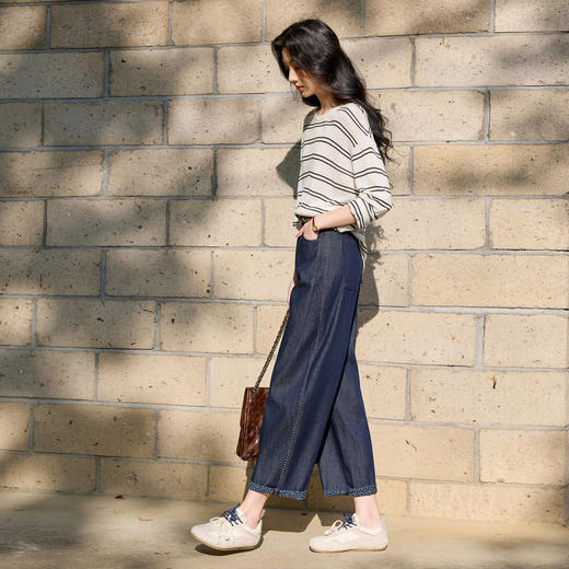 【莱赛尔】三彩2026春季新款休闲裤高腰宽松九分裤复古S 商品图1