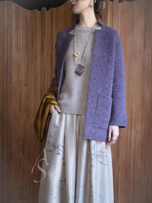 Jai 紫式部/朽叶落/红枫色羊驼毛针织邮递员外套 商品图1