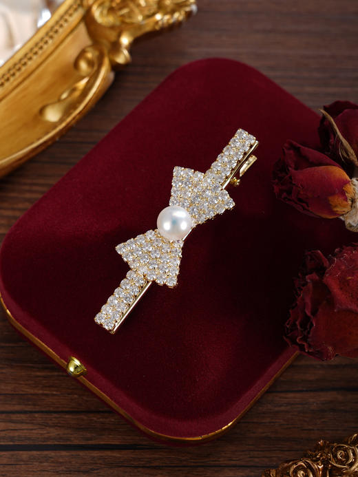 子佩集【梦幻情结】珍珠惜王妃发夹【HBFJ033】8.2mm珠镀金蝴蝶结2601 商品图3