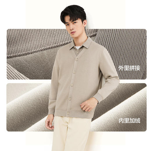 【暖暖绒 加绒假两件针织开衫】柒牌开襟2025秋冬含羊毛桑蚕丝柔软针织衫129Y70060 商品图2