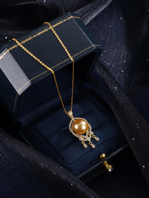 子佩集【霁光女王】银S925珍珠惜王妃套链【HJYDZ003】12mm珠镀金流苏水滴金色珠2601 商品图2