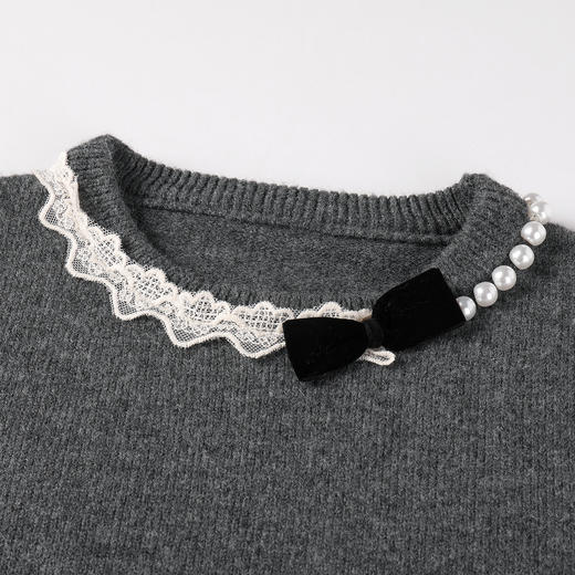 奢姿大码女装2026春季时尚蕾丝设计圆领针织衫胖妹妹气质减龄上衣9854670713 商品图2