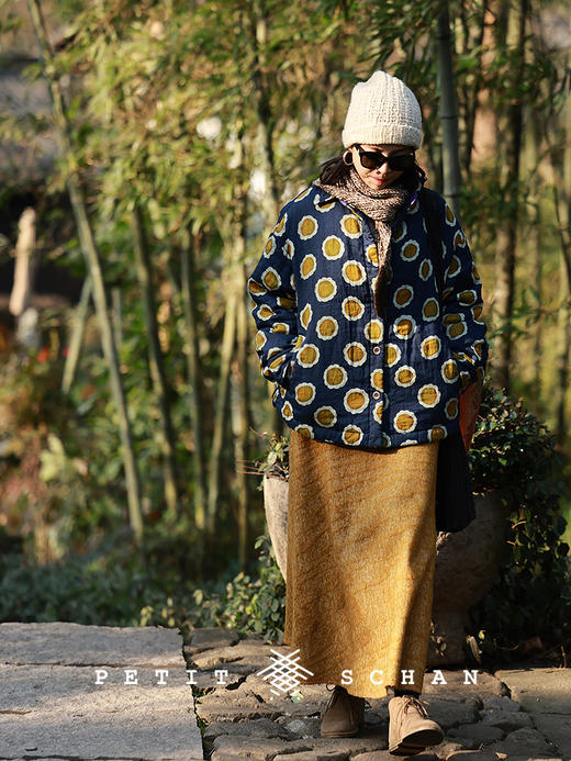 Petit Schan小闪 CLO#1028 Fried eggs 煎鸡蛋 高支苎麻印花绵羊毛厚外套 商品图3