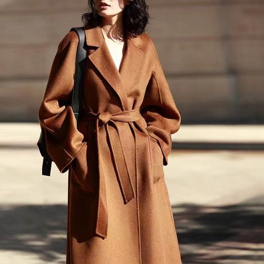 F011394焦糖色水波纹三十而已顾佳同款纯羊绒双面呢大衣女中长款外套 商品图8