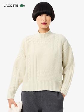 【7折】5楼LACOSTE法国鳄鱼女装25秋季新款拼接绞花纹半高领毛衣|AF3974-98-XFJ吊牌价1990惊爆价1393