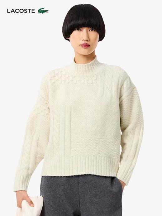 【7折】5楼LACOSTE法国鳄鱼女装25秋季新款拼接绞花纹半高领毛衣|AF3974-98-XFJ吊牌价1990惊爆价1393 商品图0