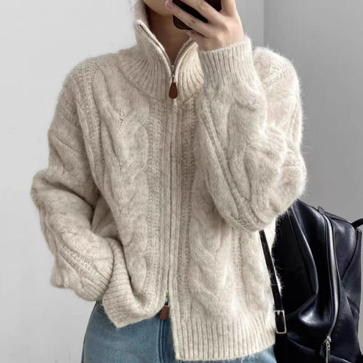 【双头拉链麻花毛衣外套】含羊毛+羊驼绒 氛围感拉满 经典款式 时尚不挑人 商品图0