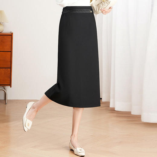 「自」全新升级【铂金会员128/天猫169/差价41】(12819)洛诗琳气质开叉半身裙2026春季新款通勤显瘦中长直筒裙女 商品图1
