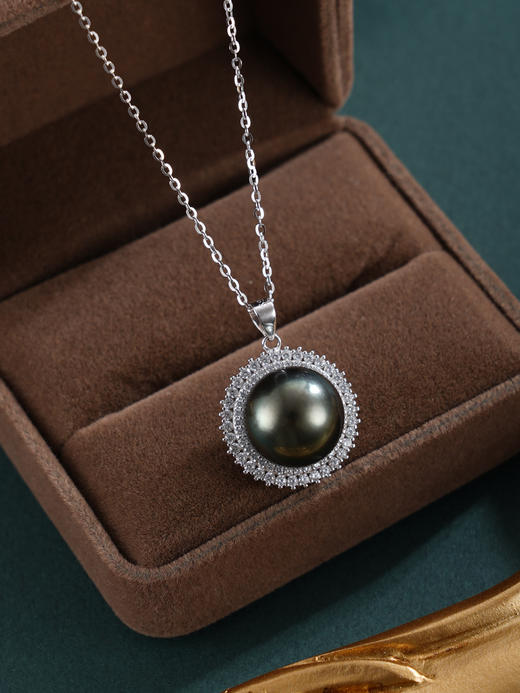 子佩集【玄华凝香】银S925珍珠惜王妃套链【HJYDZ009】12mm珠圆环黑珠2601 商品图3