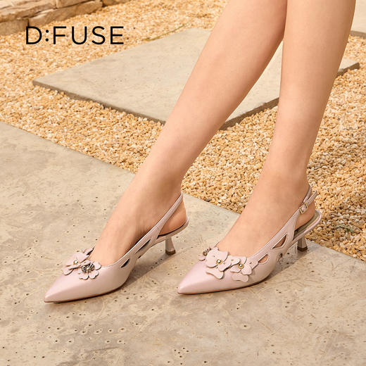 Dfuse迪芙斯2026春季新款尖头细跟格桑花柔软羊皮通勤高跟凉鞋女鞋DFE1114021 商品图0
