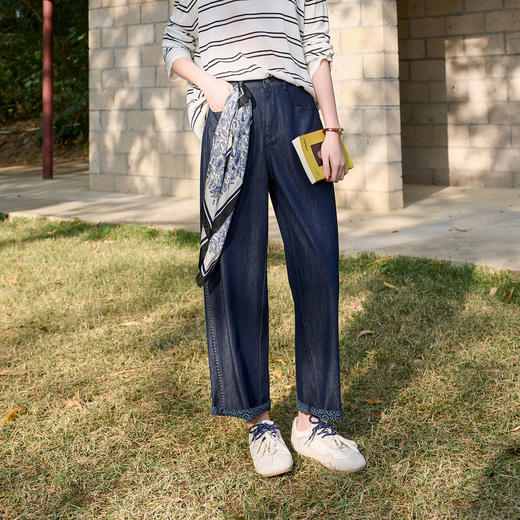 【莱赛尔】三彩2026春季新款休闲裤高腰宽松九分裤复古S 商品图3
