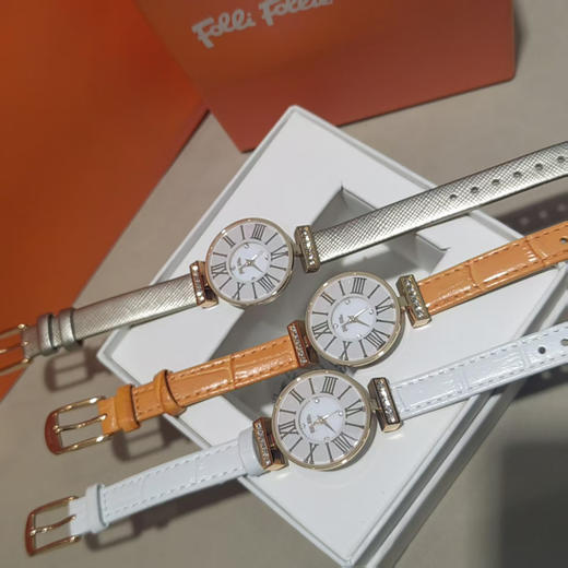 follifollie手表真皮罗马刻度闪亮圈口复古经典系列石英生活防水女表表盘直径22mm 商品图2