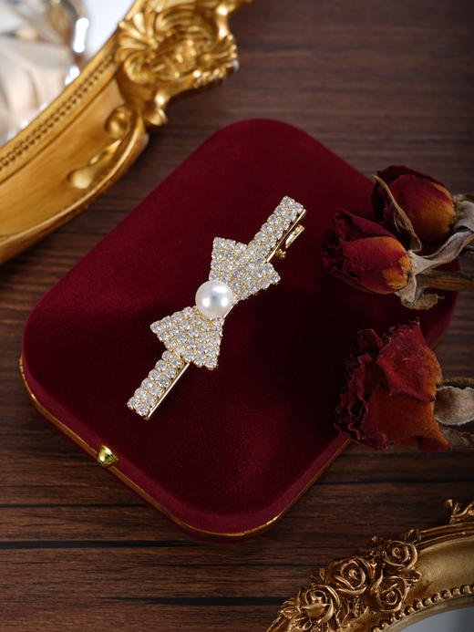 子佩集【梦幻情结】珍珠惜王妃发夹【HBFJ033】8.2mm珠镀金蝴蝶结2601 商品图2