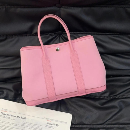 爱马仕 花园 30 粉色 帆布拼皮 手提包 商品图1