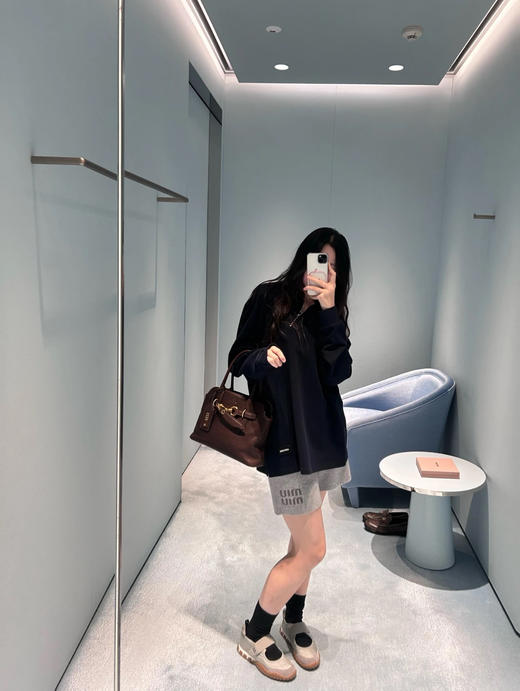 缪缪 新款来袭 斜拉链长袖POLO衫 蓝色/白色(MM) 商品图1