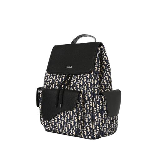 笛奥 翻盖抽绳设计Oblique印花 粒面牛皮革 背包双肩包 常规 男款 蓝布 商品图0