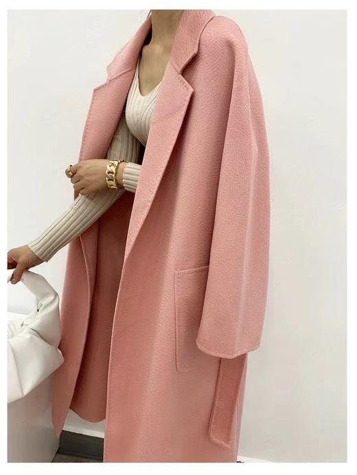 F011391冬季新款粉色羊绒双面呢子大衣女长款外套 商品图6