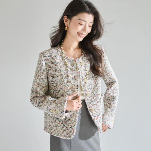 「高货sh」全新升级【铂金会员404/天猫539/差价135】(03519)洛诗琳气质羊毛花纱小香风外套2026春季高级感气质短外套 商品图1