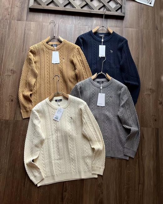 F011337男士圆领肌理感绞花毛衣保暖针织衫上衣 商品图0