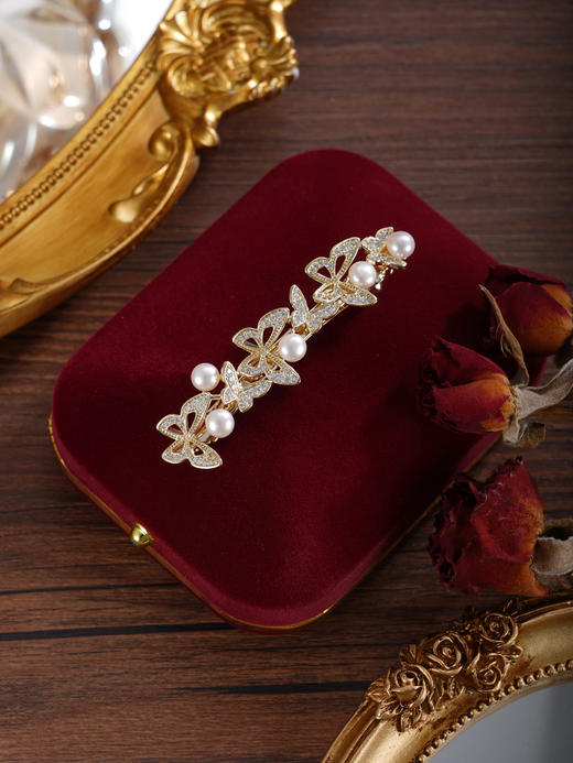 子佩集【翩然蝶舞】珍珠惜王妃发夹【HBFJ035】5mm珠镀金蝴蝶2601 商品图4