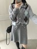 F011341学院风菱格单排扣设计针织开衫+针织半裙套装女款 商品缩略图1
