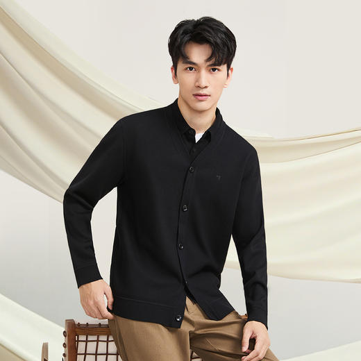 【暖暖绒 加绒假两件针织开衫】柒牌开襟2025秋冬含羊毛桑蚕丝柔软针织衫129Y70060 商品图3