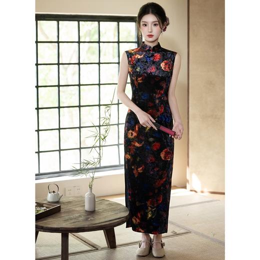 高级感复古丝绒旗袍BJS7550 商品图1