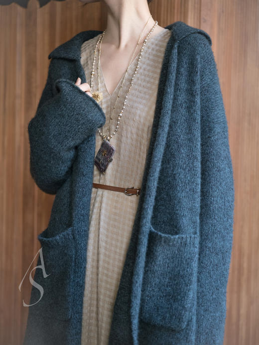 Cortana 米色NUNA肌理格纹羊毛垂坠连衣裙 商品图9