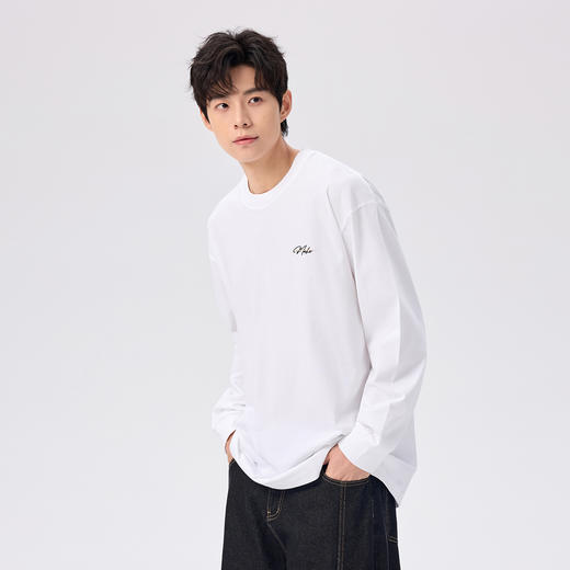 gxgjeans 男装【重磅棉100%】男士绣花长袖T恤25秋款时尚百搭打底衫男K&C 商品图2