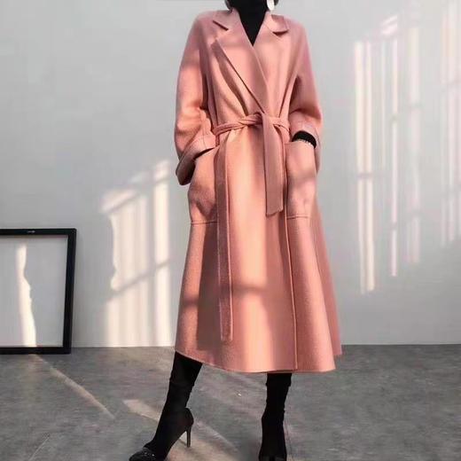 F011391冬季新款粉色羊绒双面呢子大衣女长款外套 商品图3