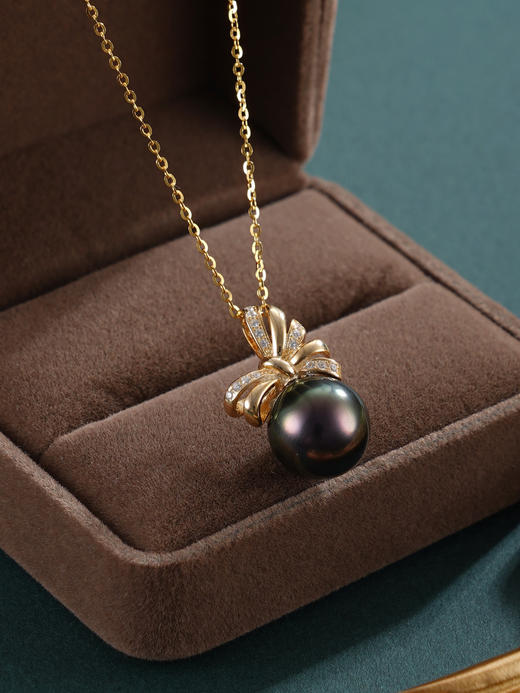 子佩集【真爱情结】银S925珍珠惜王妃套链【HJYDZ007】11mm珠镀金黑珠丝带蝴蝶结2601 商品图3