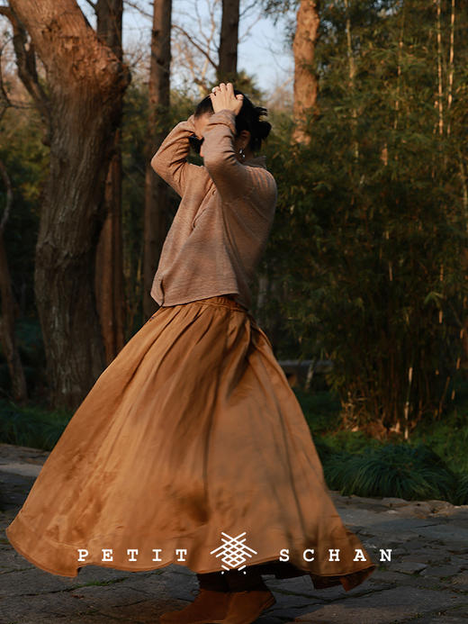 Petit Schan小闪 CLO#1024 Sway gently 摇曳 意大利亚麻混纺抽绳松紧腰脏染大摆量伞裙 商品图2