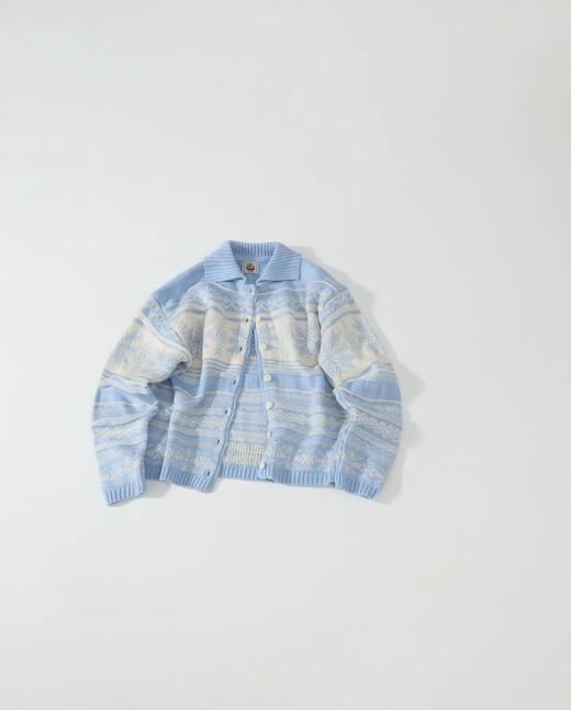 F011305女士雪花提花撞色费尔岛针织纽扣开衫外套 商品图9