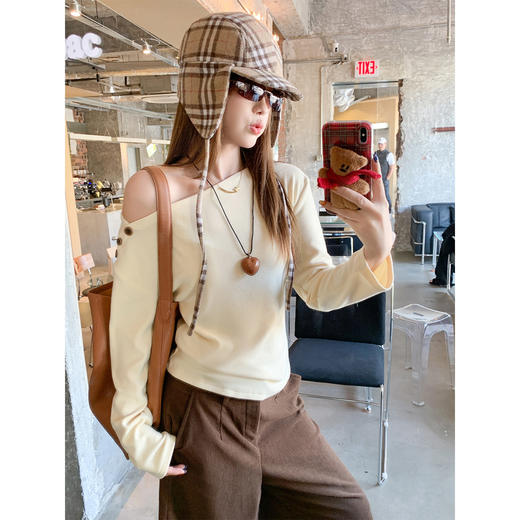 <曾小咸推荐>现货秒杀 ！微信超特价！韩系斜肩长袖T恤 日常129.99 立减70 秒杀59.99！！ 商品图4