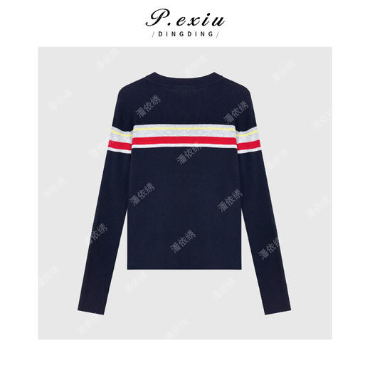 羊毛撞色条纹修身显瘦圆领长袖针织上衣 D440 商品图2