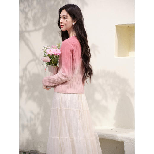 鹿向南「桃桃奶昔」法式渐变粉色长袖针织衫女早春设计感别致上衣 商品图2