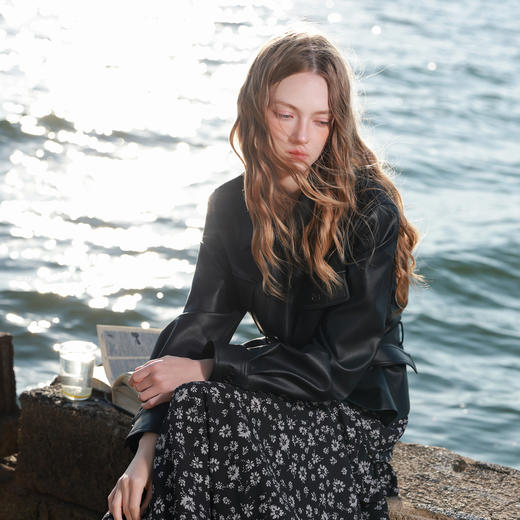 三彩2026春季新款宽松短款翻领休闲PU皮衣外套廓形夹克开衫M 商品图3