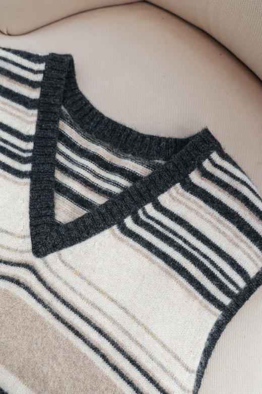 园游会|复古拼色叠穿羊绒马甲 商品图3