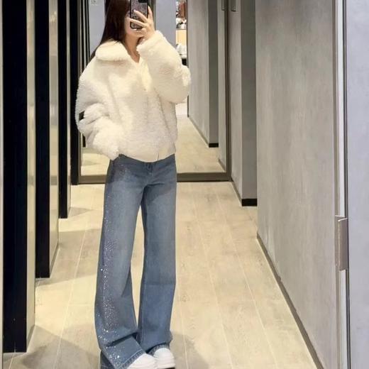 一店k vocal‼️一条裤子连续穿了三天！blingbling 立体小水钻真的太迷人了！素人也能秒变穿搭博主！超重工高温烫钻！🍐形腿不直全给遮得明明白白！藏肉显瘦一把手！高腰直筒阔腿牛仔裤 商品图7