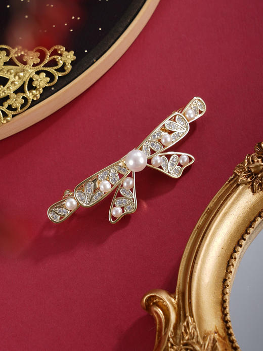 子佩集【沧海之蝶】珍珠惜王妃发夹【HBFJ029】7mm大珠镀金蝴蝶结2601 商品图1