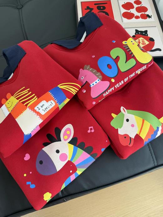 F011370浓浓中国年氛围拿捏住！小马印花内里夹绒软糯保暖儿童红色卫衣 商品图6