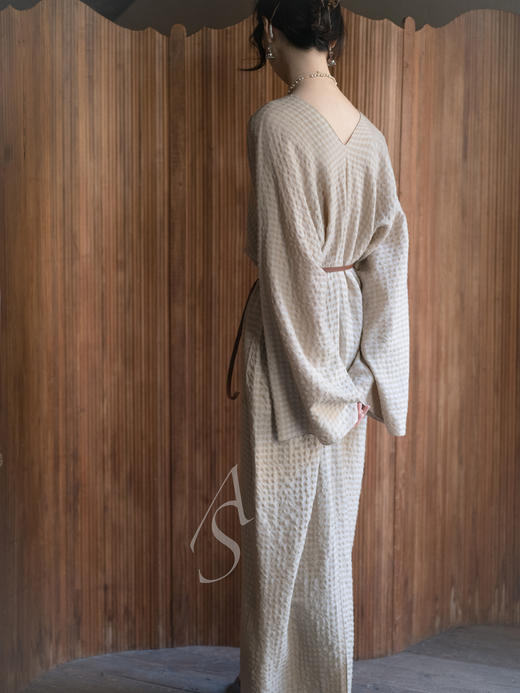 Cortana 米色NUNA肌理格纹羊毛垂坠连衣裙 商品图2