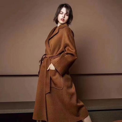 F011394焦糖色水波纹三十而已顾佳同款纯羊绒双面呢大衣女中长款外套 商品图3