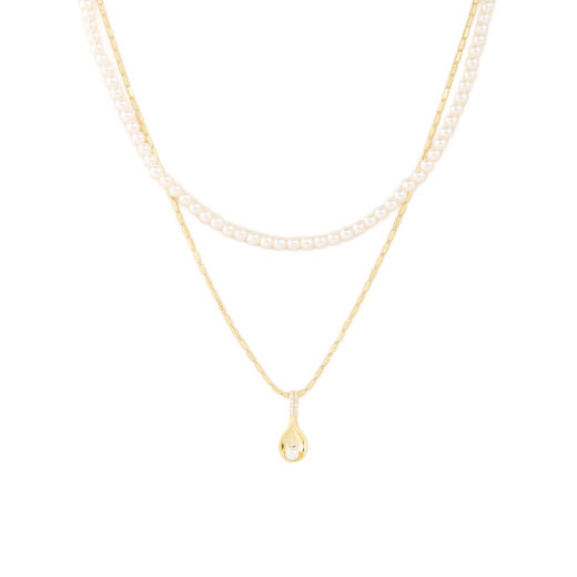 三彩2026新款创意金勺吊坠双层项链珍珠锁骨链小众灵动设计通勤女 商品图3