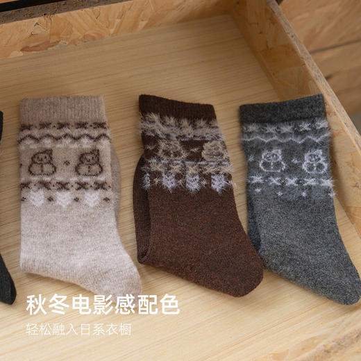 靴下物灰色系中筒袜子女秋冬加厚保暖日系小雪人植绒费尔岛堆堆袜 商品图2
