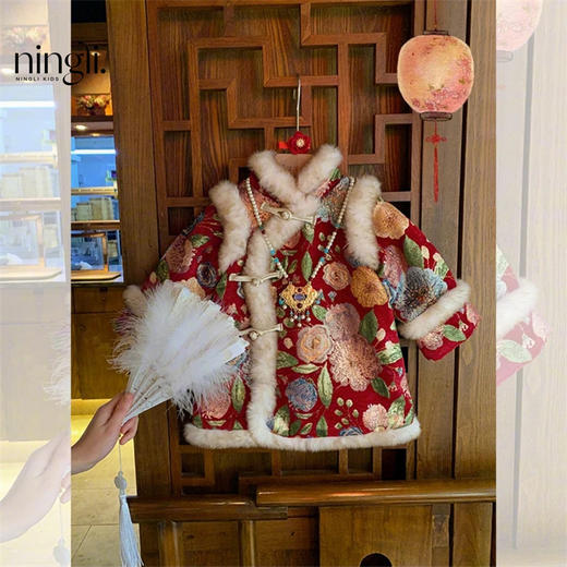 唐装拜年服女童汉服秋冬儿童周岁礼服宝宝喜庆过年衣服中国风 商品图7